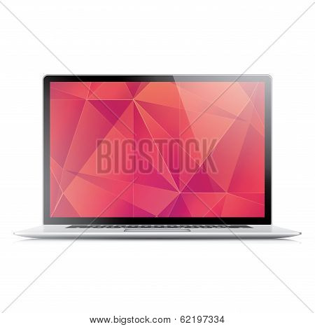Laptop vector with modern flaming geometric bakcground isolated on white