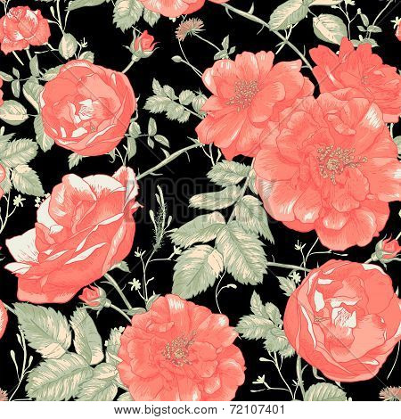 Vintage Seamless Romantic Roses Background