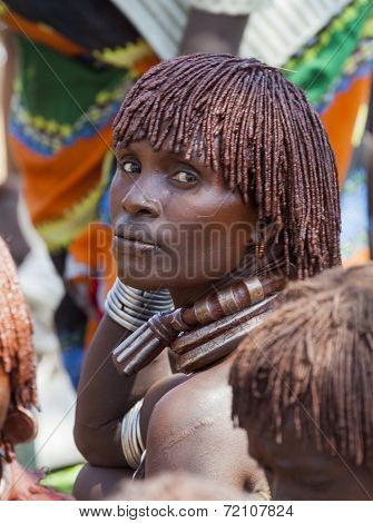 Hamar Woman At Village Market.