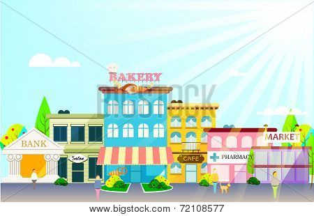 Set buildings of small business flat design