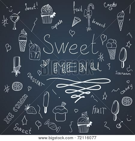 Hend draw set of ice-creams and ice-lolly