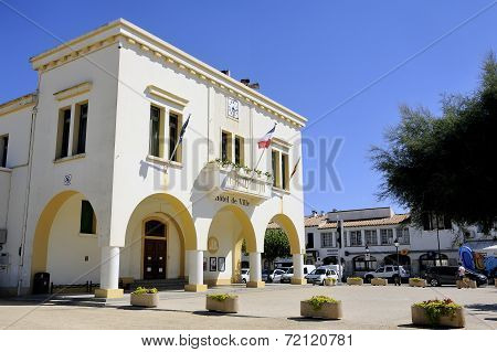 Facade Of The Town Hall Of The French Town Of Saintes-maries-de-la-mer