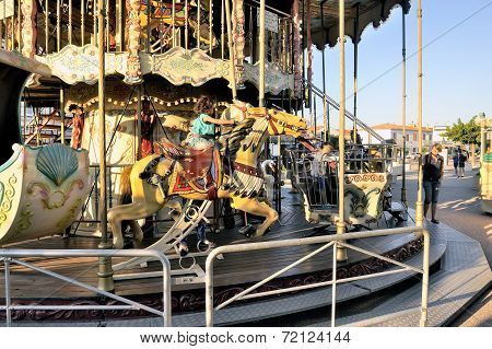 Carousel With Wooden Horses