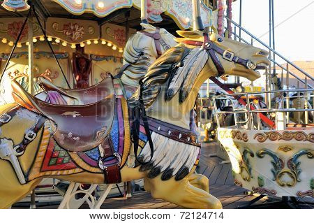 Carousel With Wooden Horses