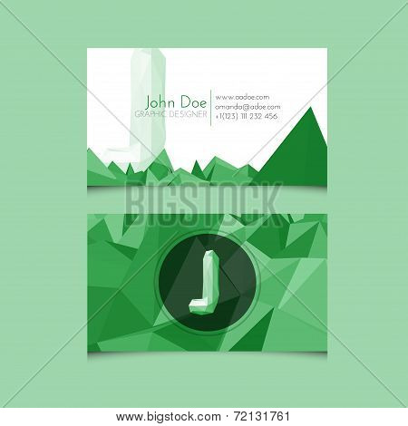 Low Poly Business Card Template With Alphabet Letter J