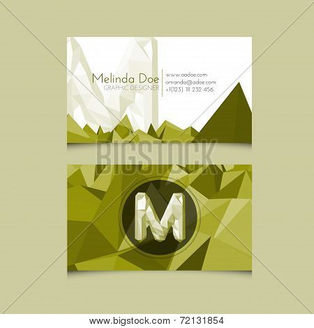 Low Poly Business Card Template With Alphabet Letter M