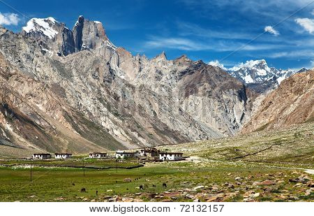 Village In Valley And Nun Kun Range