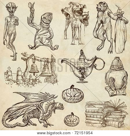 Halloween, Monsters, Magic - An Hand Drawn Collection