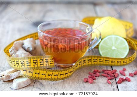 Cup of delicious dietary Goji berries tea