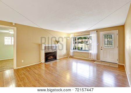 Empty House Interior With Cozy Fireplace