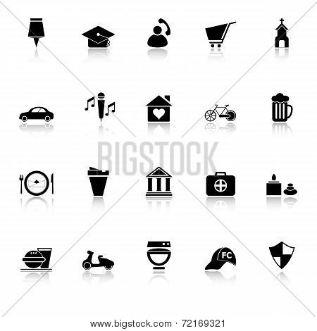 Map Sign And Symbol Icons With Reflect On White Background