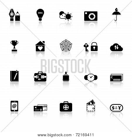 Insurance Sign Icons With Reflect On White Background