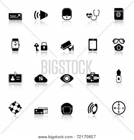 Passenger Security Icons With Reflect On White Background