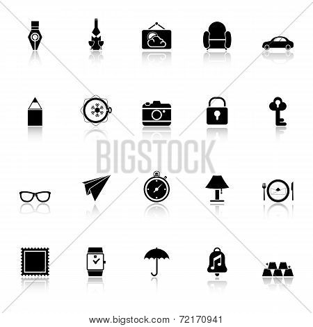 Vintage Collection Icons With Reflect On White Background