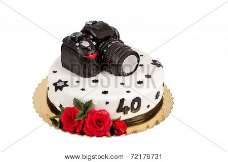 Birthday Cake For Forty Anniversary With Modern Dslr Photo Camera