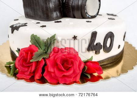 Birthday Cake For Forty Anniversary With Modern Dslr Photo Camera