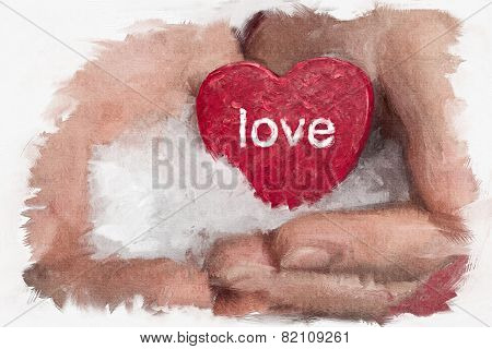 Painting of a heart in the hands