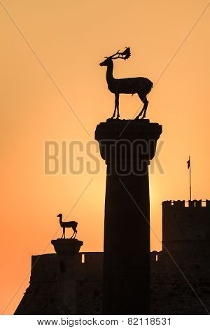 Sunrise In Mandraki Harbor. Rhodes, Greece