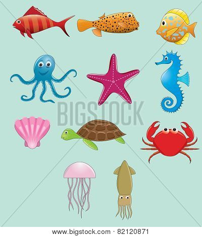 Sea animals vector set