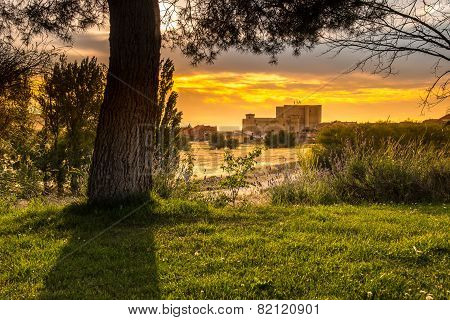 Landscape of the medieval castle of Fuentes De Valdepero in Palencia Spain