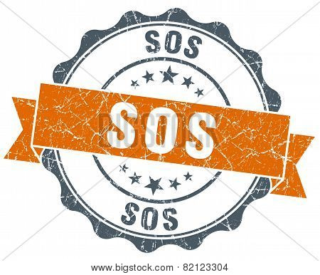 Sos Vintage Orange Seal Isolated On White