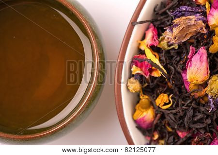 Flowering tea composition isolated on white