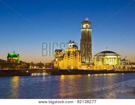 Moscow, Modern Buildings At Night