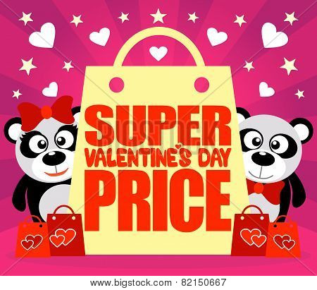 Super Price Valentine's day card with pandas