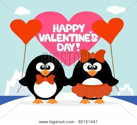 Valentine's Day  Background With Penguins