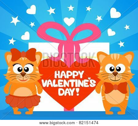 Happy Valentine's Day Card With Cats Vector