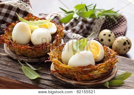 Boiled Eggs In Nests.