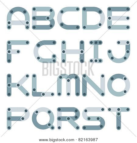 Vector Flat Alphabet In Building Kit Style.