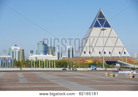 Exterior of the Palace of Peace and Reconciliation building in Astana, Kazakh