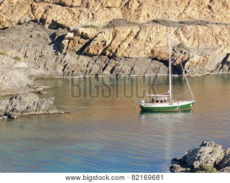 Boats On Mediterranean Bay. Spain
