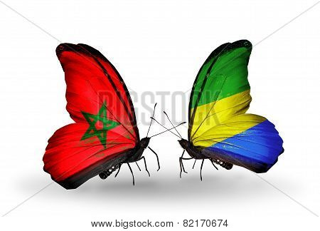 Two Butterflies With Flags On Wings As Symbol Of Relations Morocco And Gabon