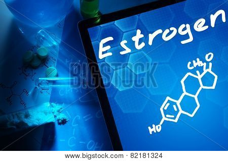 Tablet with the chemical formula of estrogen.