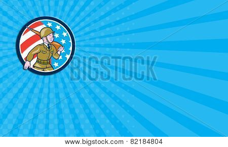 Business Card World War Two Soldier American Marching Cartoon Circle