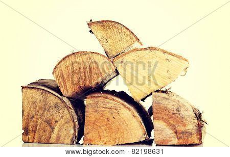 Stack of bright wood pieces. 