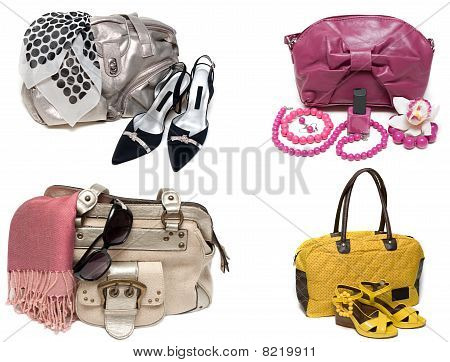 Ð¡ollage From Feminine Bags, Loafers And Accessory