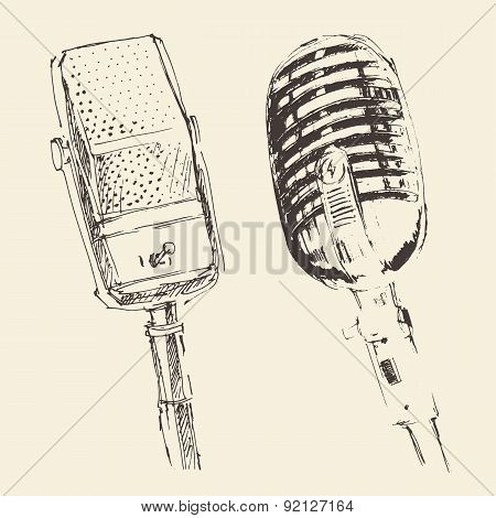 Set of studio Microphones Vintage Engraved Retro