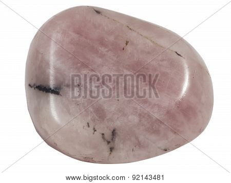 Rose Quartz Pebble Isolated Macro On White Background