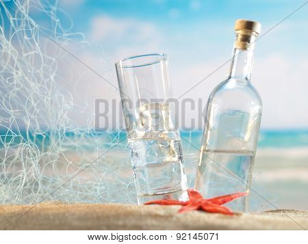 Traditional Greek ouzo at the beach