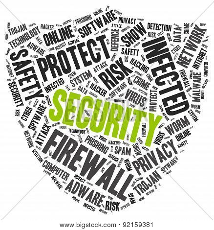 Security word cloud in a shape of shield