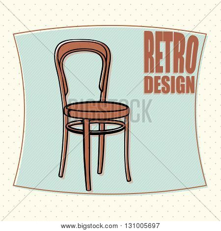 Wooden chair - retro design, cartoon style. Vector