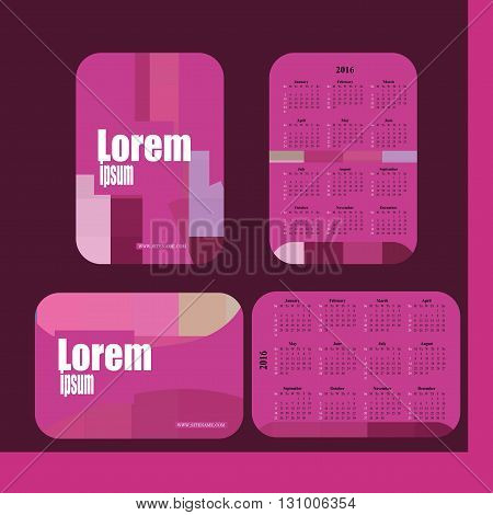 Stylish vector pocket calendar 2016 - pink colour