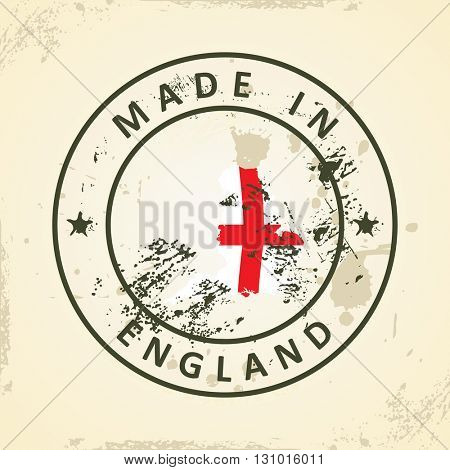 Grunge stamp with map flag of England - vector illustration