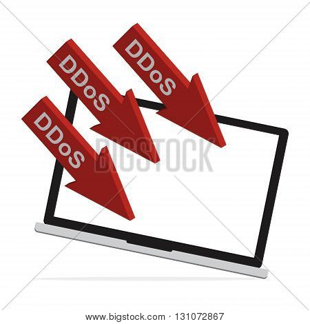 Computer laptop got Distributed Denial of Service ddos attack concept design. Vector illustration cyber crime in computer security concept.