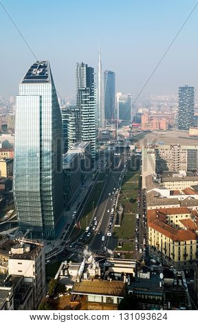 Milan Italy - February 12 2015: City scape from the Grattacielo of Della Repubblica square