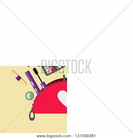 Cosmetic bag in flat style. Make up objects for cosmetic store - vector illustration. Flat cosmetics make up. Isolated cosmetic.