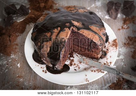 Home made chocolate pie on plate